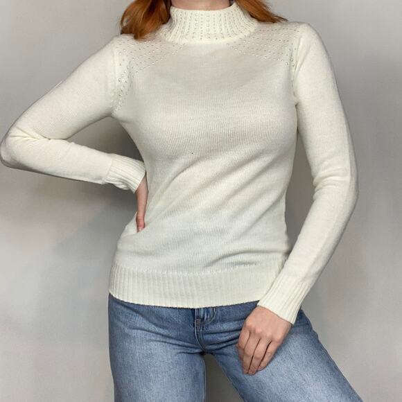 Juicy Couture Size Small Ivory with Pearl Embellished Mockneck Sweater - Picture 5 of 13